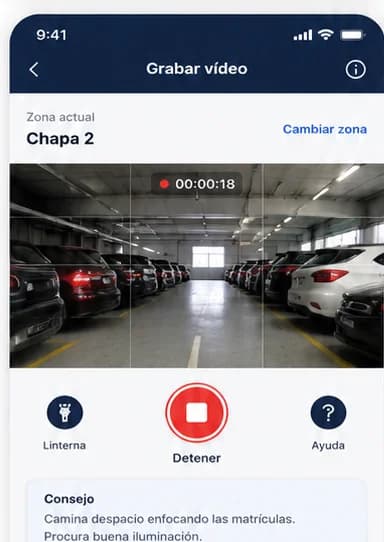 Grabación de una zona del taller para leer las matrículas de los vehículos aparcados
